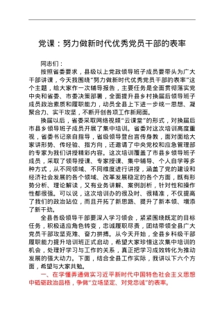 党课：做新时代优秀党员干部的表率讲课稿.doc