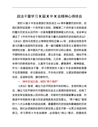 政法干警学习X届六中全会精神心得体会.Doc