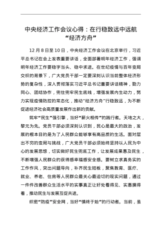 中央经济工作会议心得：在行稳致远中远航“经济方舟”.doc