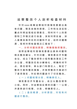 巡察整改个人剖析检查材料.doc
