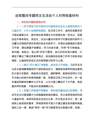 巡视整改专题民主生活会个人对照检查材料.Doc