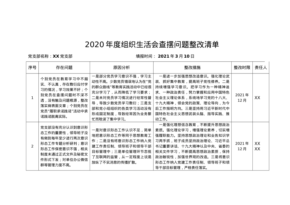 组织生活会查摆问题整改台账.docx_第1页