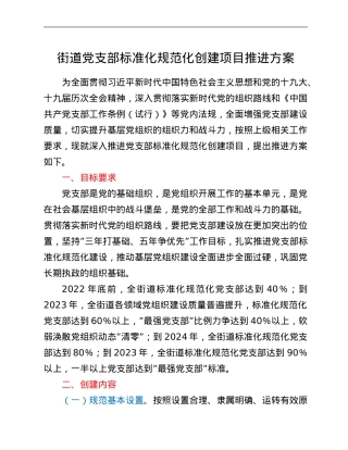 街道党支部标准化规范化创建项目推进方案.Doc
