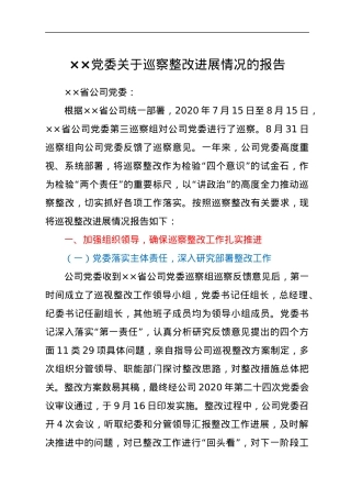 ××党委关于巡察整改进展情况的报告.docx