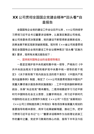 ××公司贯彻全国国企党建会精神“回头看”自查报告.docx