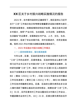 XX区关于乡村振兴战略实施情况的报告.docx