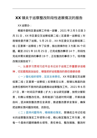 XX镇关于巡察整改阶段性进展情况的报告.doc