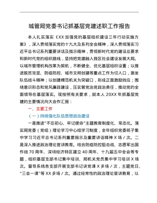 城管局党委书记抓基层党建述职工作报告.Doc