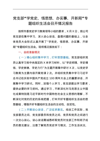 党支部“学党史、悟思想、办实事、开新局”专题组织生活会召开情况报告.docx
