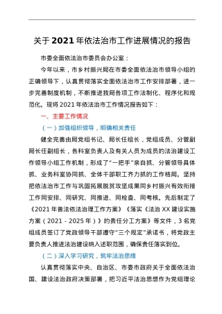 关于2021年依法治市工作进展情况的报告.doc