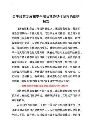 关于统筹发展和安全加快建设韧性城市的调研报告.doc