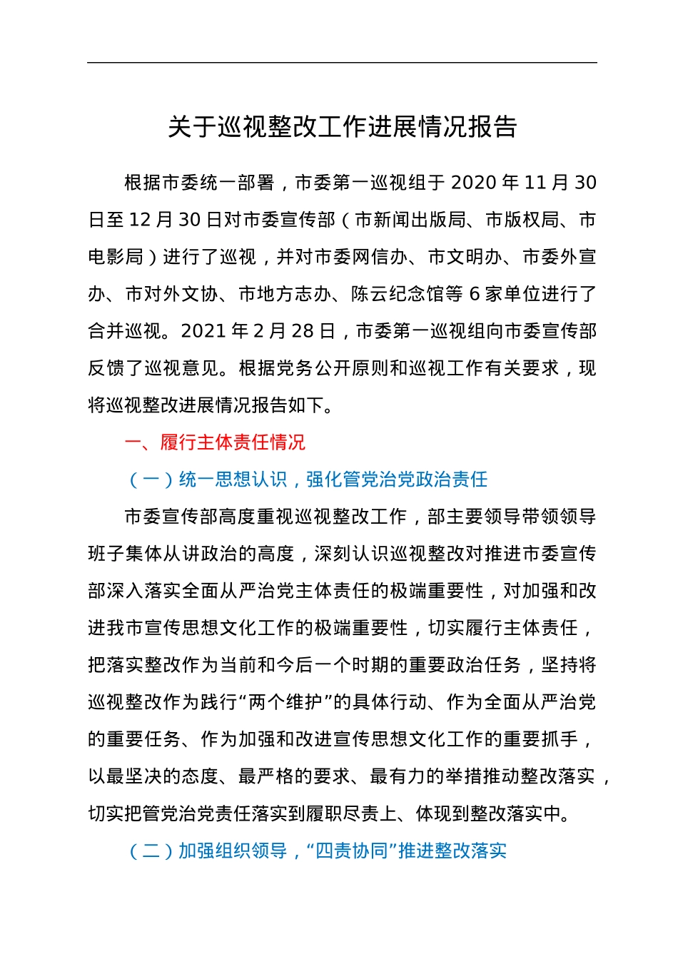 关于巡视整改工作进展情况报告.docx_第1页