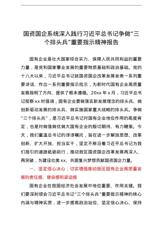 国资国企系统深入践行习近平总书记争做“三个排头兵”重要指示精神报告.doc