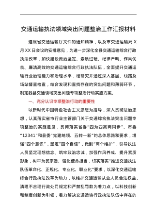交通运输执法领域突出问题整治工作汇报材料.docx
