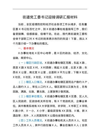 街道党工委书记迎接调研汇报材料.docx