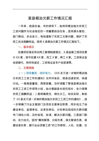 某县根治欠薪工作情况汇报.docx