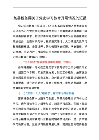 某县税务局关于党史学习教育开展情况的汇报.doc