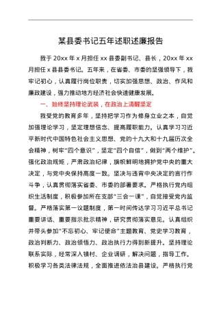 某县委书记五年述职述廉报告.doc