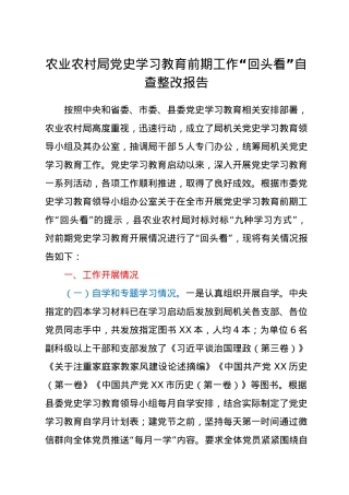 农业农村局党史学习教育前期工作“回头看”自查整改报告.docx