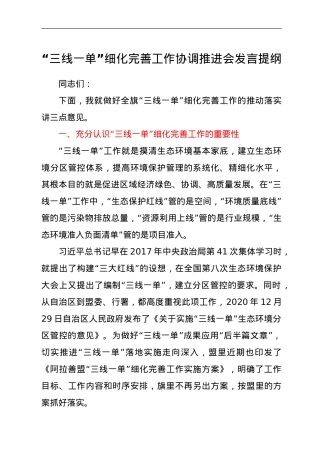 “三线一单”细化完善工作协调推进会发言提纲.doc