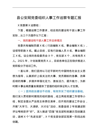 县公安局党委组织人事工作巡察专题汇报.doc
