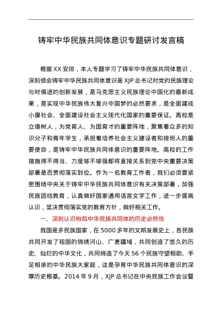 铸牢中华民族共同体意识专题研讨发言稿.doc