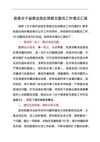 县委关于省委巡视反馈意见整改工作情况汇报.docx