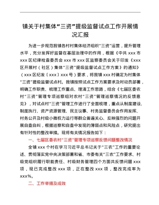 镇关于村集体“三资”提级监督试点工作开展情况汇报.Doc