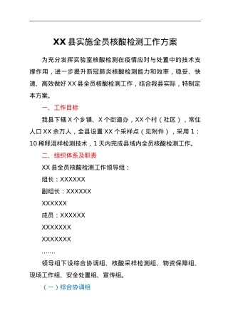 XX县实施全员核酸检测工作方案.docx