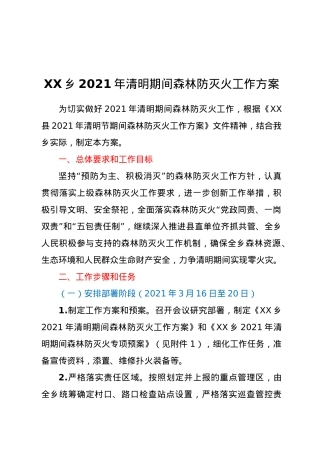 XX乡2021年清明期间森林防灭火工作方案.doc