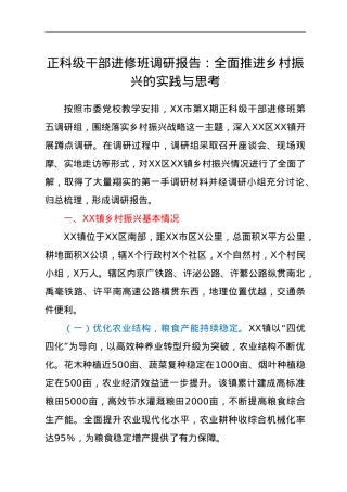 正科级干部进修班调研报告：全面推进乡村振兴的实践与思考.doc