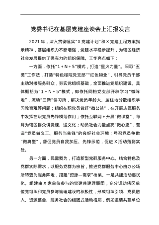 党委书记在基层党建座谈会上汇报发言.docx