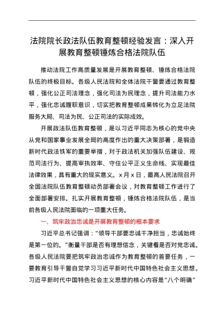 法院政法队伍教育整顿经验总结发言.docx