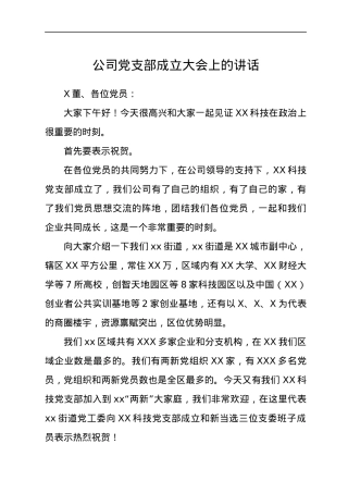 公司党支部成立大会上的讲话.docx