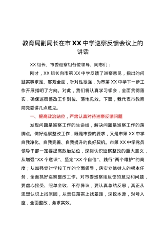 教育局副局长在市XX中学巡察反馈会议上的讲话.doc
