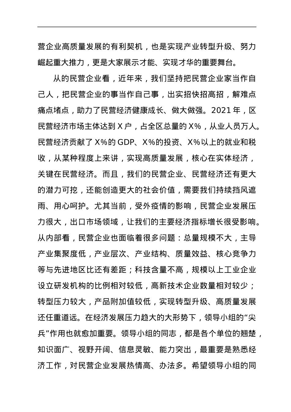 领导在2021年民营企业高质量发展领导小组座谈会上的讲话发言材料.docx_第2页