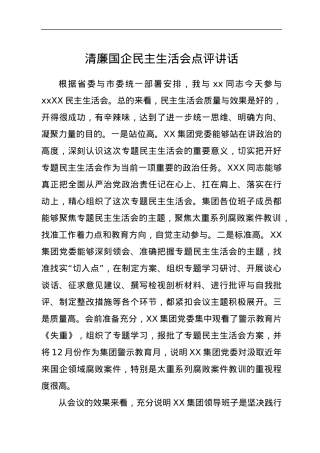 清廉国企民主生活会点评讲话.docx