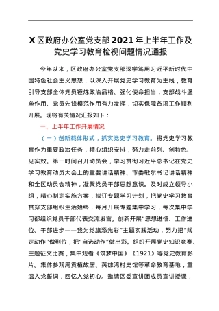 区政府办公室党支部2021年上半年工作及党史学习教育检视问题情况通报.docx
