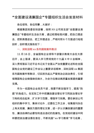 全面建设清廉国企专题组织生活会发言材料.docx