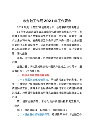 市金融工作局 2021 年工作要点.docx