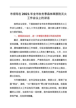 市领导在2021年全市秋冬季森林草原防灭火工作会议上的讲话.docx