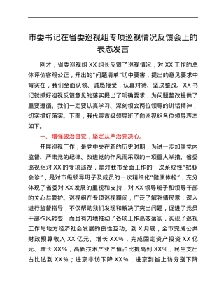 市委书记在省委巡视组专项巡视情况反馈会上的表态发言.docx