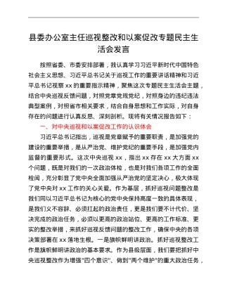 县委办公室主任巡视整改和以案促改专题民主生活会发言.Doc