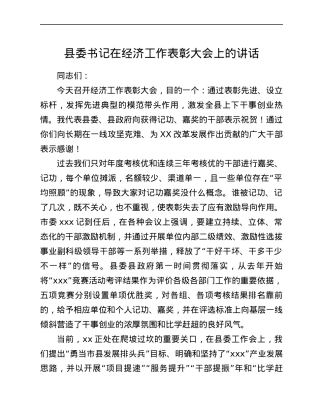 县委书记在经济工作表彰大会上的讲话.docx
