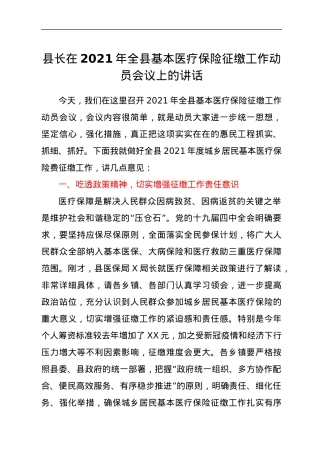 县长在2021年全县基本医疗保险征缴工作动员会议上的讲话.docx