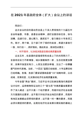 在2021年县政府全体（扩大）会议上的讲话.doc