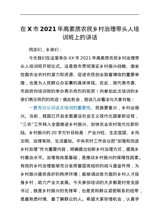 在X市2021年高素质农民乡村治理带头人培训班上的讲话.docx