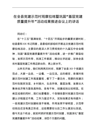 在党建示范村观摩拉练暨巩固“基层党建质量提升年”活动成果推进会议上的讲话.doc