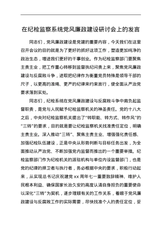 在纪检监察系统党风廉政建设研讨会上的发言.docx