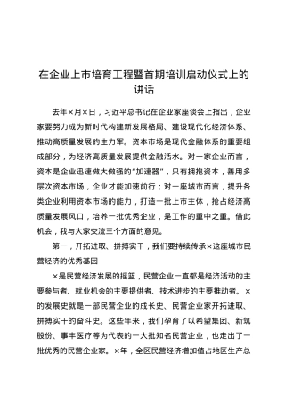 在企业上市培育工程暨首期培训启动仪式上的讲话.docx